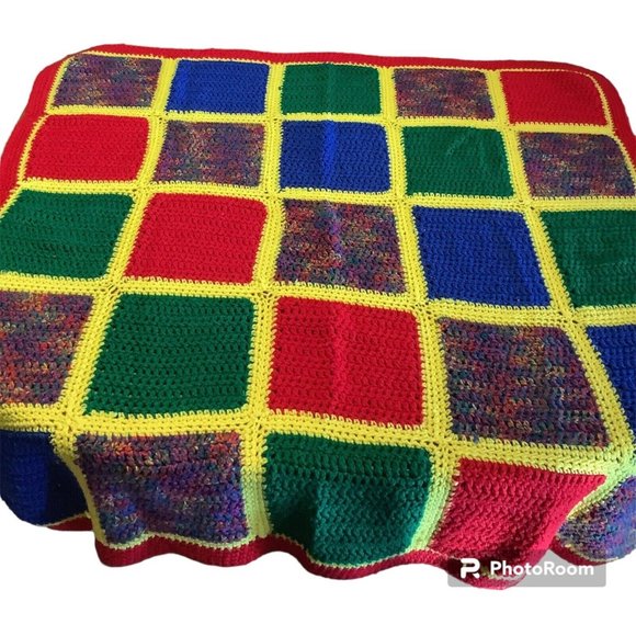 Handmade Crocheted Granny Square Afghan Sofa Throw Retro - Picture 2 of 6